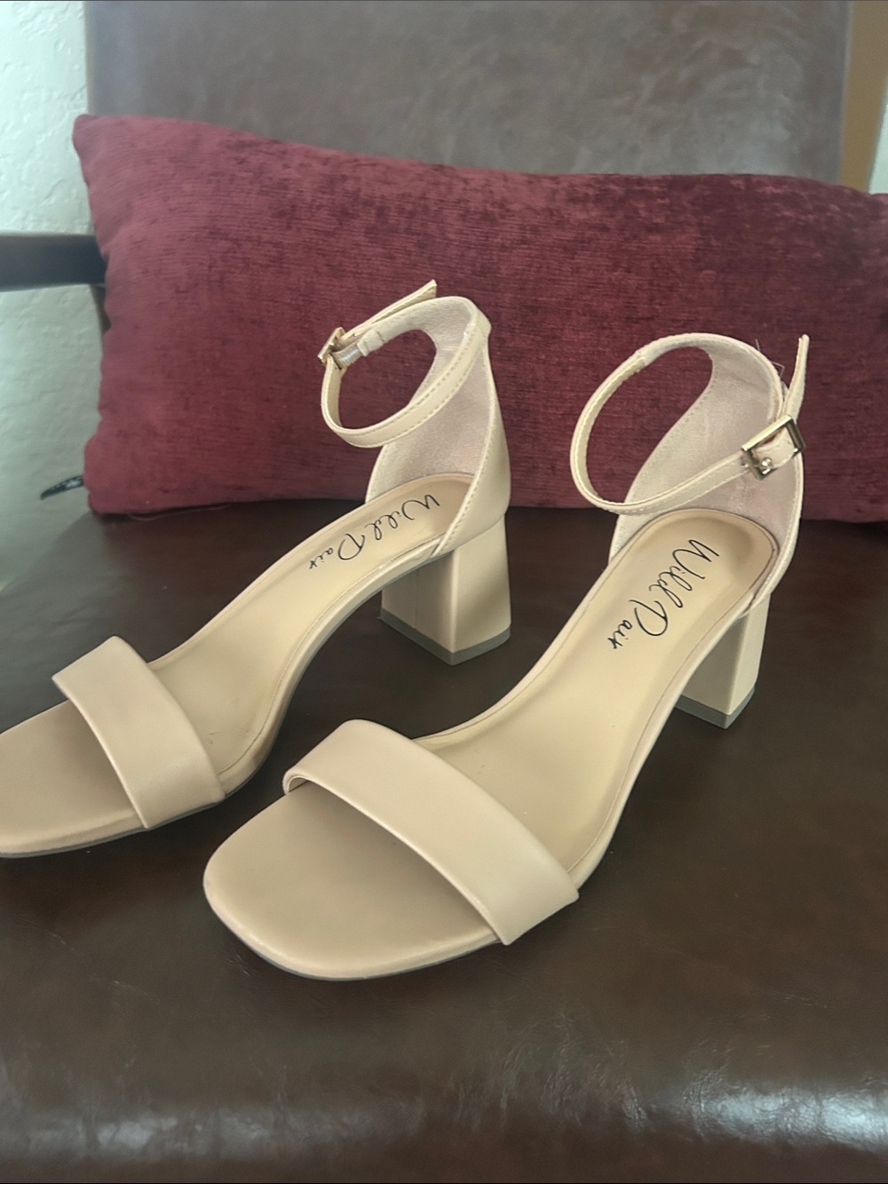 Wild Pair Neutral Beige Ankle-Strap Block Heel Sandals - Picture 2 of 3